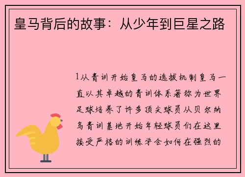 皇马背后的故事：从少年到巨星之路